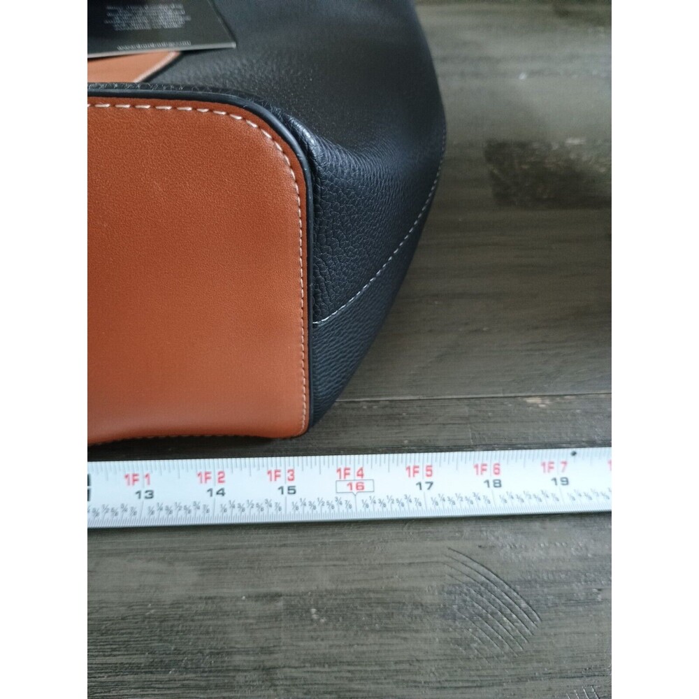 London Fog Black & Tan Brown Handbag Shoulder Bag New  Vegan Leather - Picture 9 of 10